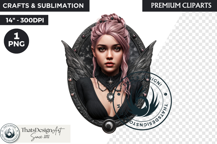 Pastel Goth Fairy Clipart, Black Pink PNG fantasy clipart