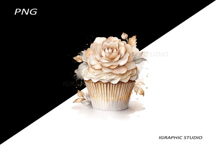 Gold Flowers Cupcake Clipart