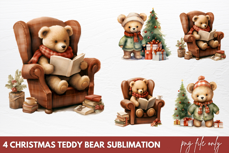Christmas Teddy Bear Sublimation Clipart PNG