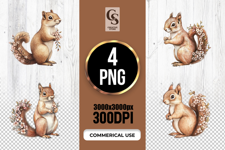 Woodland Squirrel Watercolor Clipart PNG