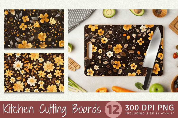 Brown & Yellow Floral Cutting Boards sublimation Design
