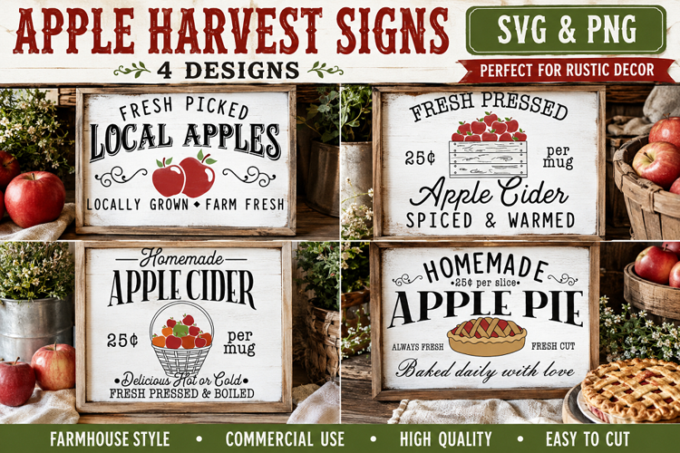 Apple Harvest Signs SVG PNG, Farmhouse Apple Cider