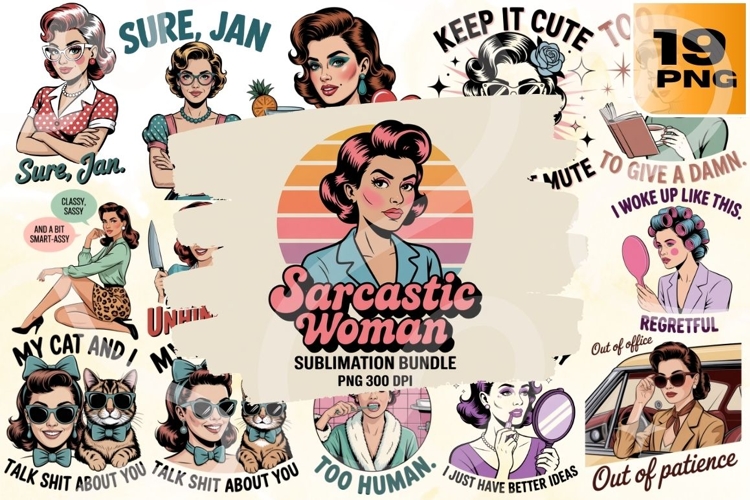 Retro Sarcastic Woman PNG Bundle