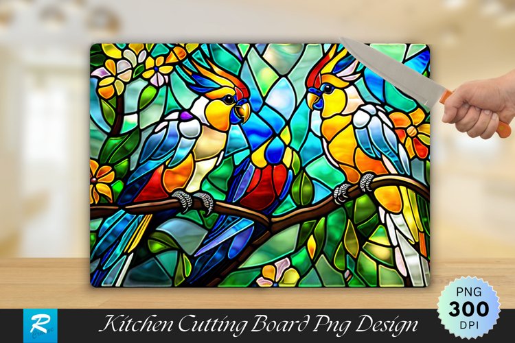 Cockatoo Stained Glass Cutting Board Sublimation Design