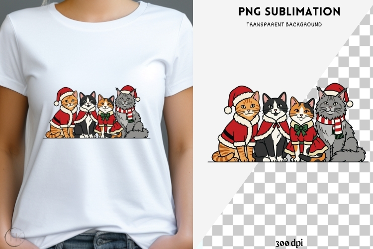 Cute Christmas cats png design for T-shirts