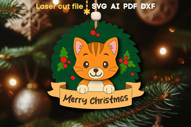 Cat Christmas Ornament SVG laser cut file for Glowforge