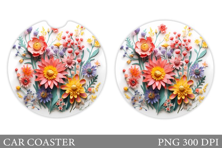 3D Flowers Car Coaster . Flowers Car Coaster Design