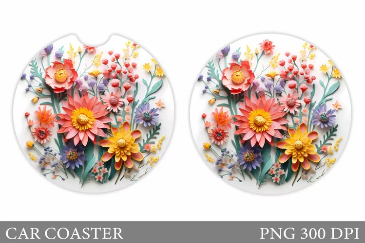 3D Flowers Car Coaster . Flowers Car Coaster Design