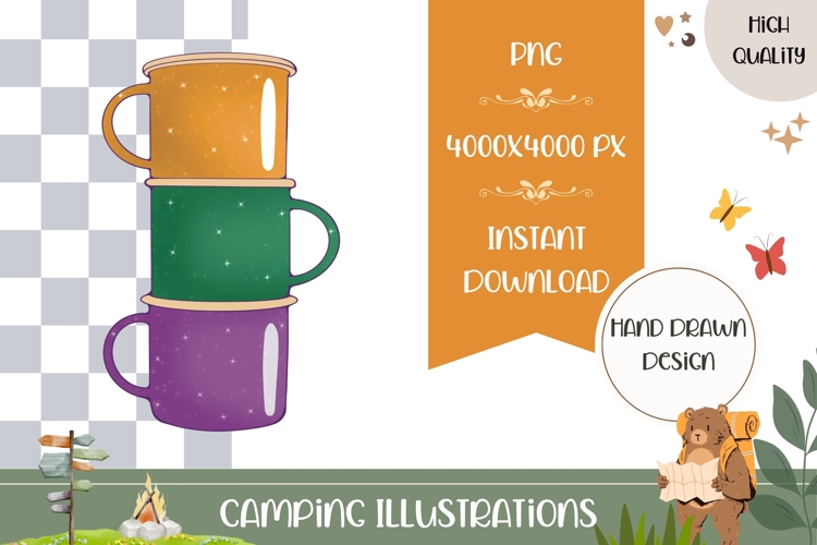 Hand Drawn Teacups Illustration, Cartoon Triple Cup PNG