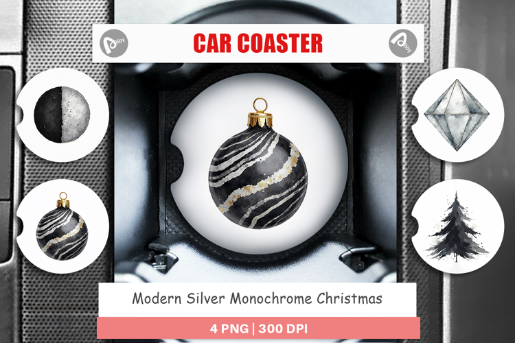 Modern Monochrome Christmas Car Coaster