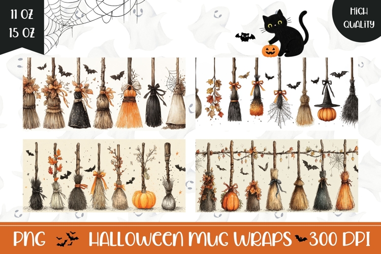 Cartoon Halloween Brooms Mug Designs, Halloween Mug Print