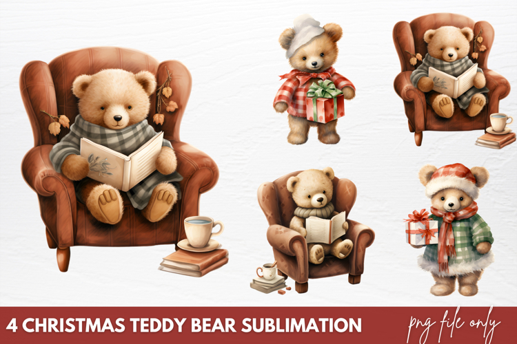 Christmas Teddy Bear Sublimation Clipart PNG