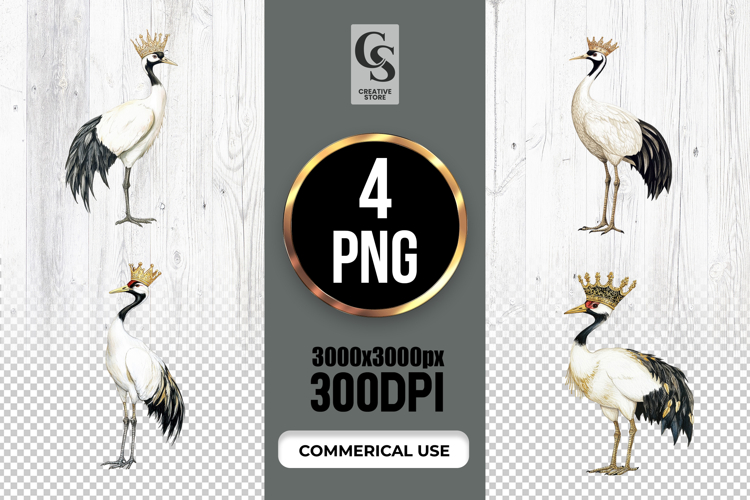Crowned Crane Watercolor Clipart Sublimation PNG