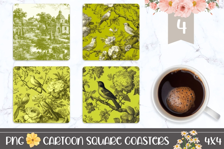 Cartoon Birds Square Coasters, Art Square Coaster Designs