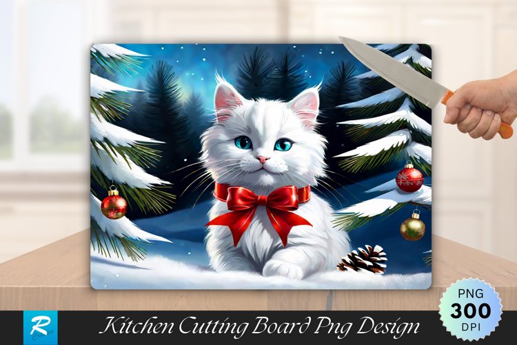 Ginger Kitten Snowy Hill with Christmas Stars Cutting Board example image 1