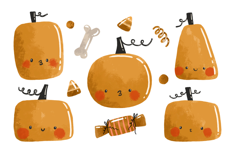Halloween Pumpkin Hand Drawn Set. Scary October Illustration