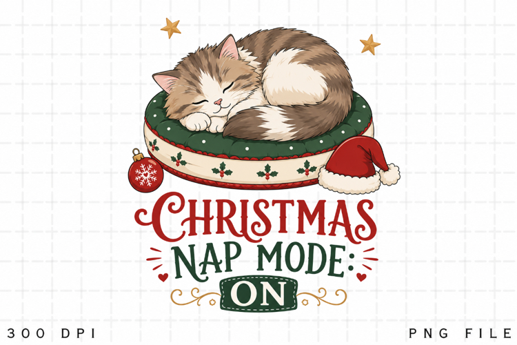 Cat Christmas PNG, Christmas Nap Mode On PNG, Cute Sleeping