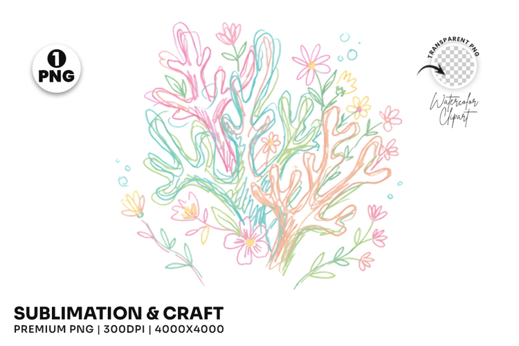 Hand Drawn Summer Pastel Coral Reef Coastal Clipart PNG