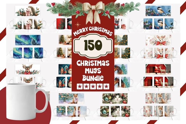 Cartoon Christmas Mug Bundle, Winter Animals Mug Designs