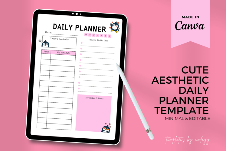 Cute Aesthetic Daily Planner Template Editable Canva Planner