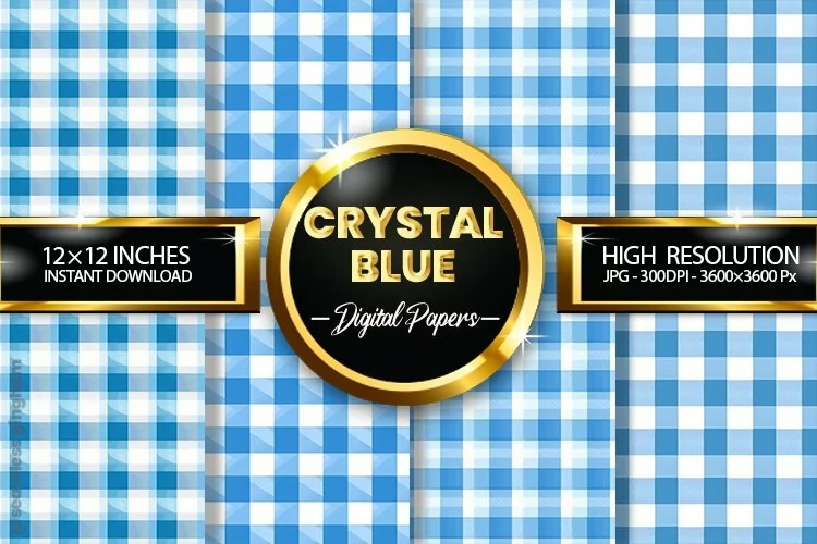 Crystal Blue Gingham Digital Papers 04 Variations