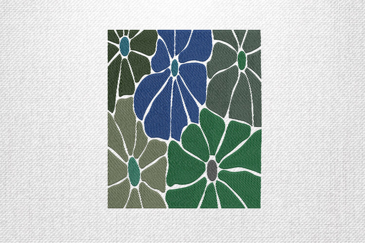 Modern Blue and Green Mosaic Floral Embroidery Design example image 1