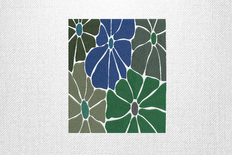 Modern Blue and Green Mosaic Floral Embroidery Design