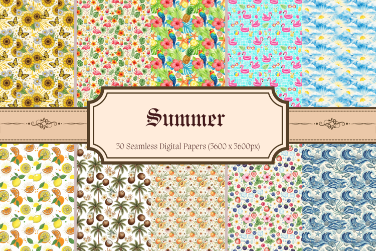 Vibrant Summer Seamless Digital Paper,Floral Fruit Pattern S