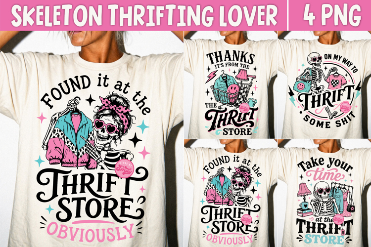 Thrifting Skeleton PNG, Funny Thrift Store Lover Retro