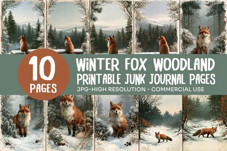 Winter Fox Woodland Junk Journal Pages