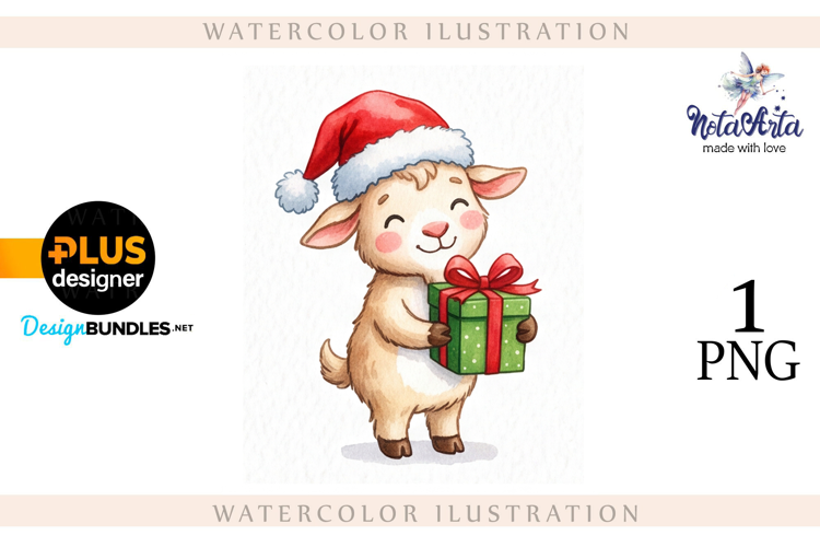 Christmas Goat in Watercolor Style