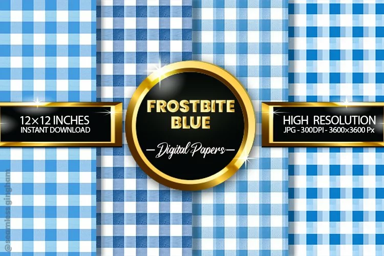 Frostbite Blue Gingham Digital Papers 04 Variations