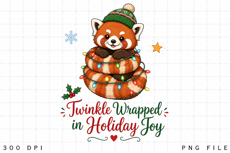 Cute Christmas Red Panda PNG, Red Panda Tangled In Christmas