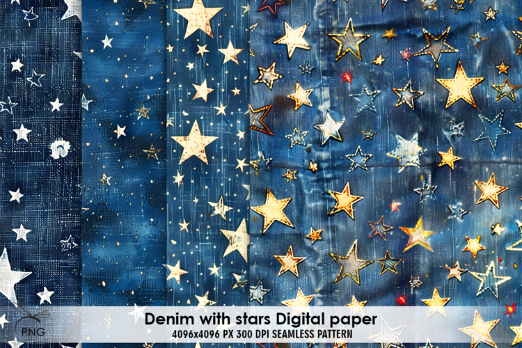 Denim with stars digital paper, background clipart
