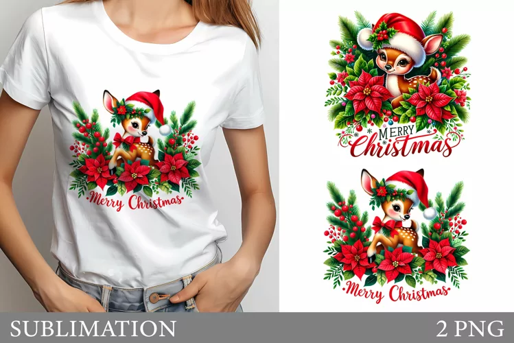 Christmas Deer Sublimation. Christmas T-Shirt Sublimation