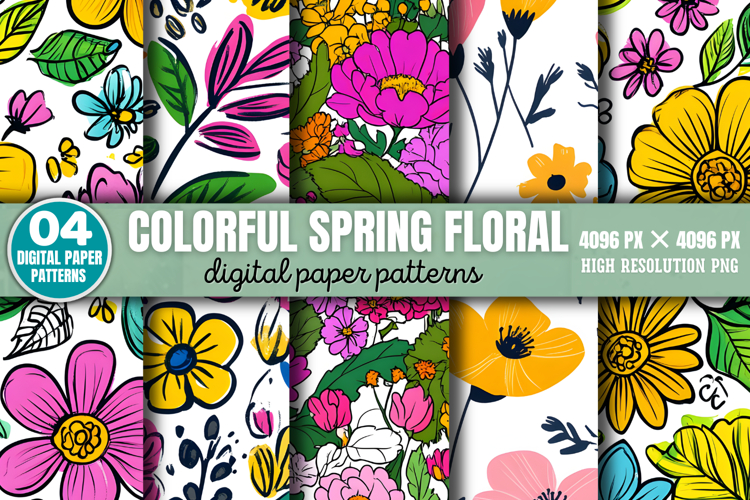 Colorful Spring Floral Pattern Backgrounds PNG