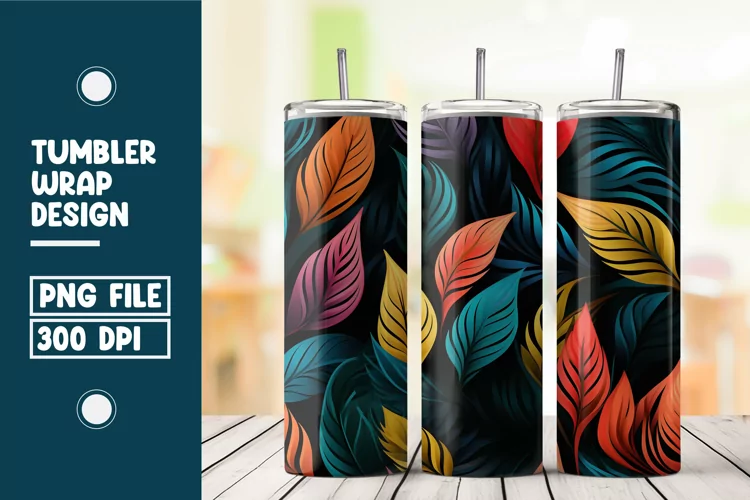 Colorful Abstract Leaves Tumbler Wrap Sublimation