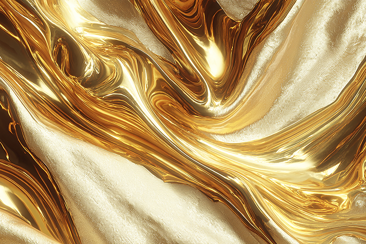 A luxurious gold and white fabric with a smooth, shiny