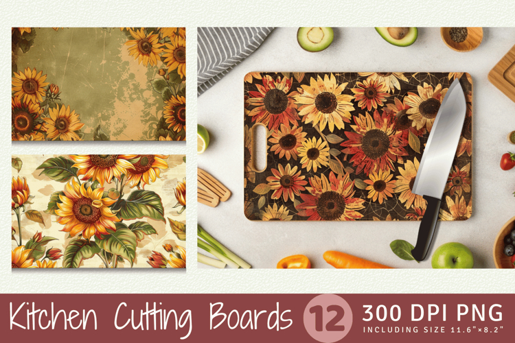 Vintage Autumn Sunflowers Cutting Boards sublimation Design