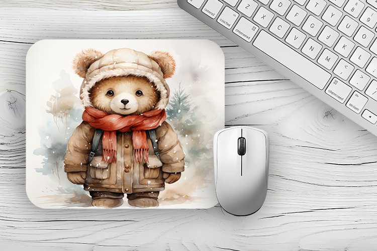 christmas bear Mousepad PNG, Animal Mousepad Sublimation Des example image 1