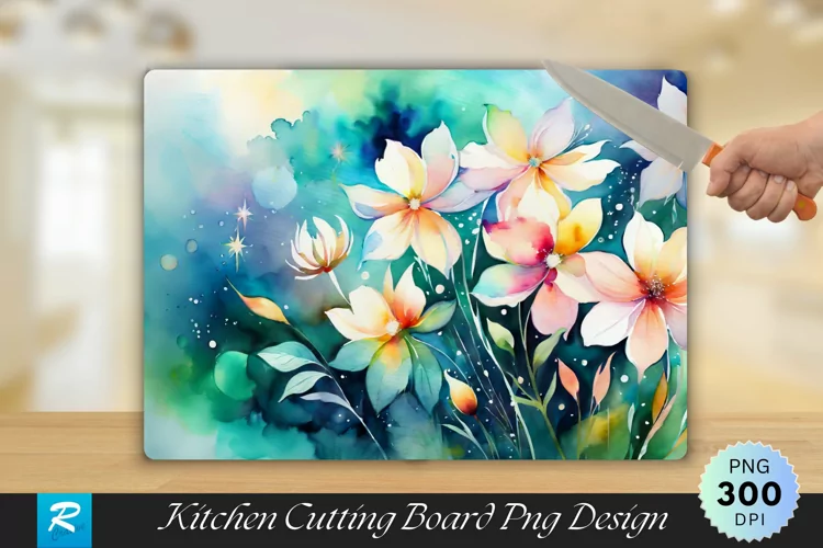Watercolor Floral Cutting Board Sublimation Design