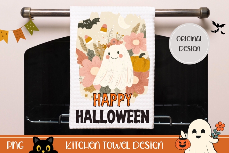 Cartoon Halloween Ghost Towel, Halloween Towel Template