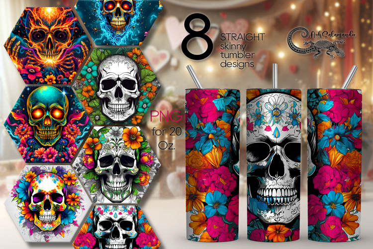 Skulls and flowers | 8 Halloween Skinny tumbler designs
