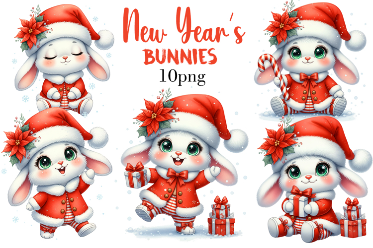 New Years Bunnies Clipart Set
