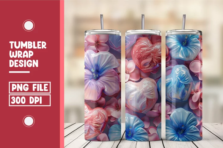Heart Flower Tumbler Wrap Design