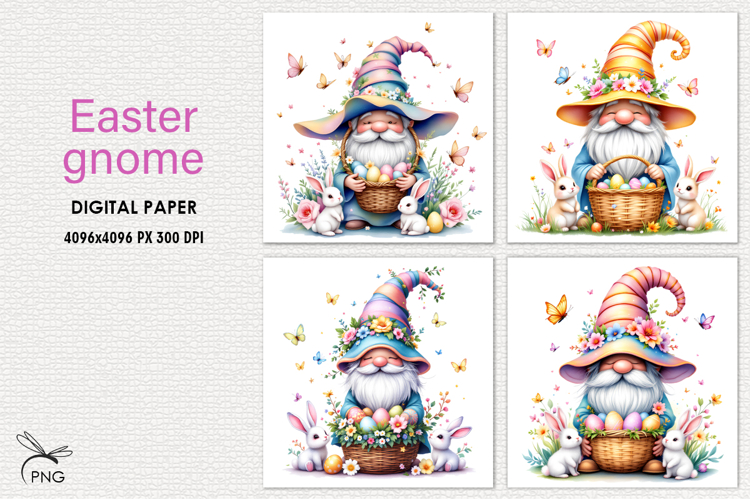 Easter gnomes digital paper, background clipart