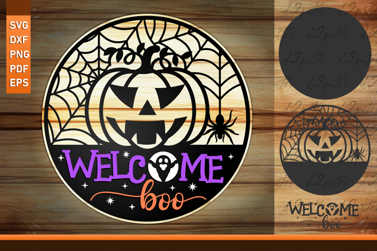 Welcome Boo Halloween Round Door Hanger Sign SVG cut Files