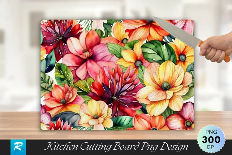 Watercolor Floral Cutting Board Sublimation Design