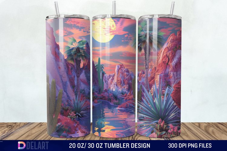 3D Tranquil Desert Oasis Stained Glass Tumbler Wrap example image 1