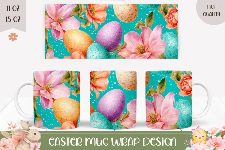 Glitter Easter Eggs Mug Design, Easter Mug Template
